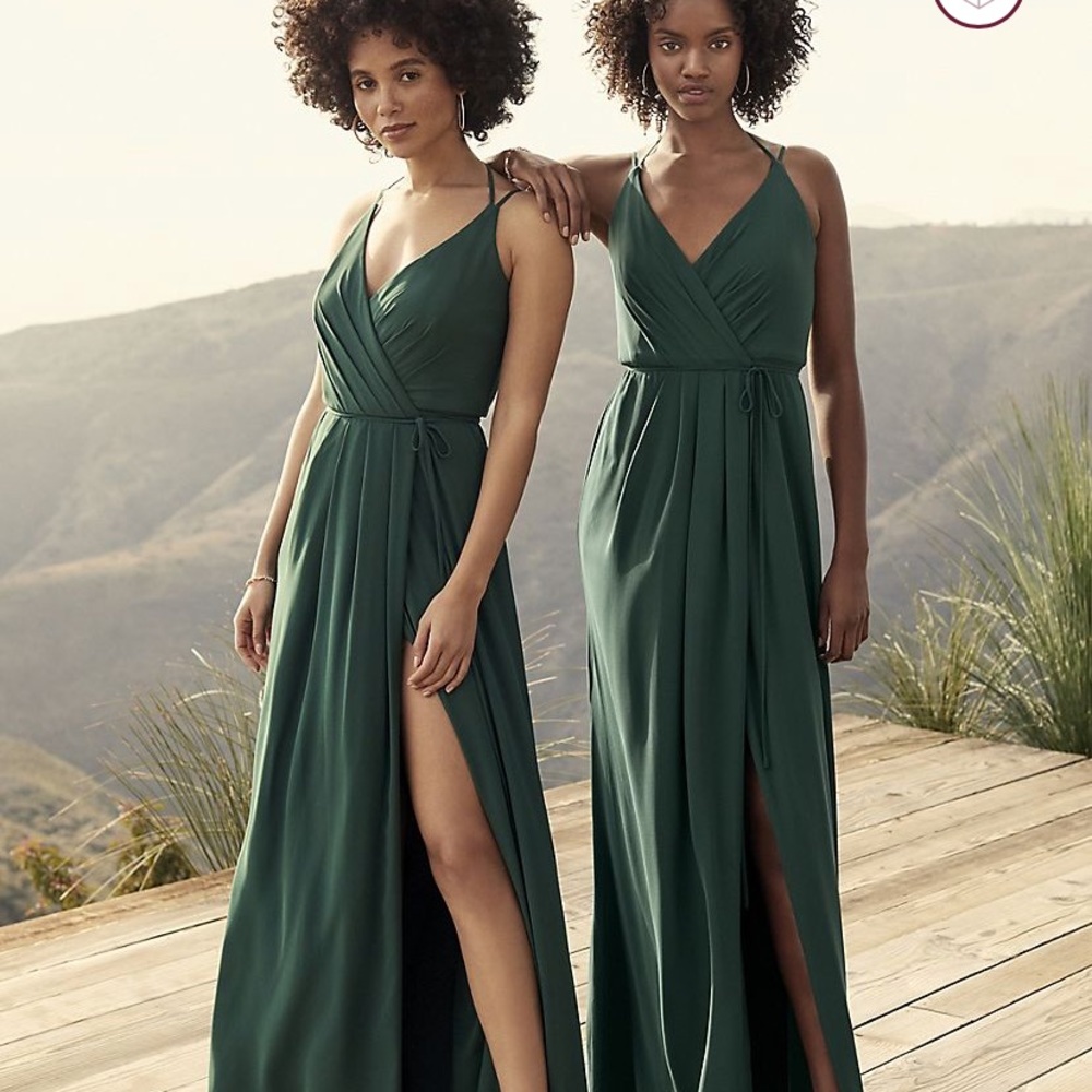 Double-Strap Long Georgette Bridesmaid Wrap Dress - Picture 2 of 4